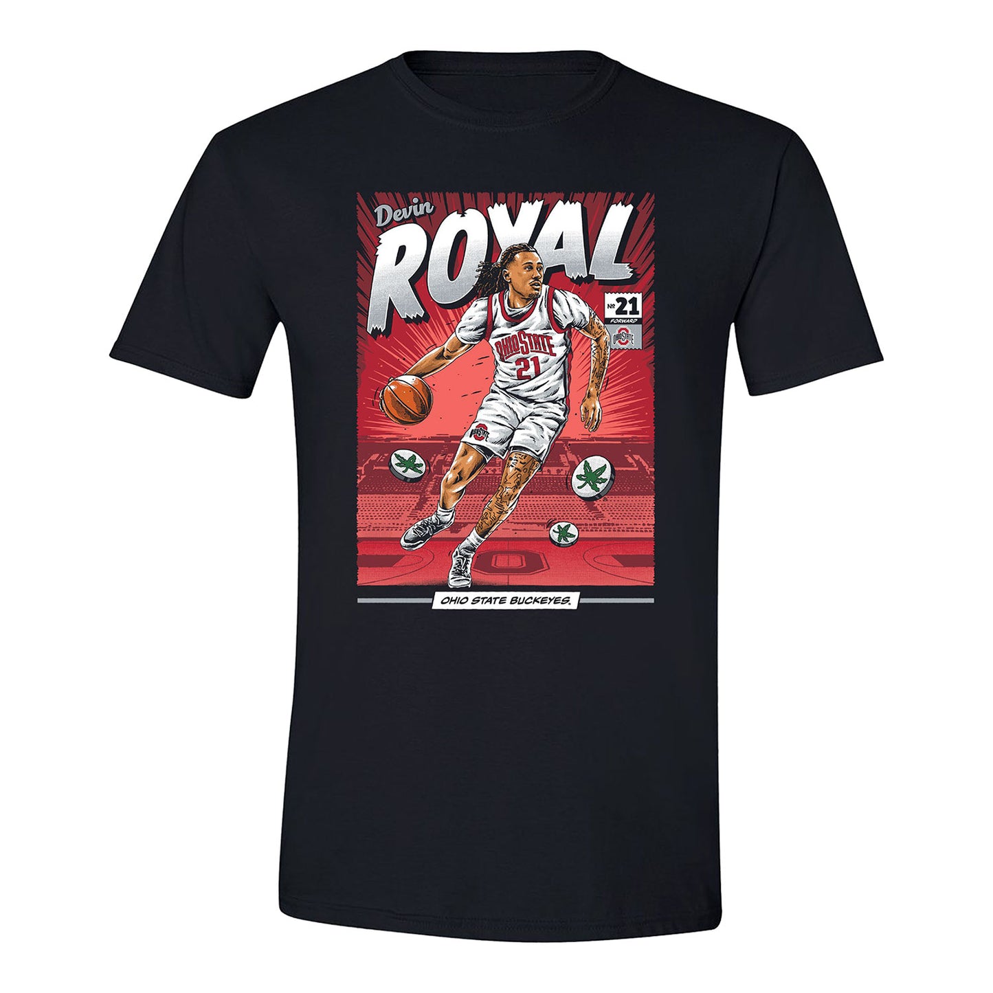 Ohio State Buckeyes Men's Basketball #22 Devin Royal Comic T-Shirt - Front View