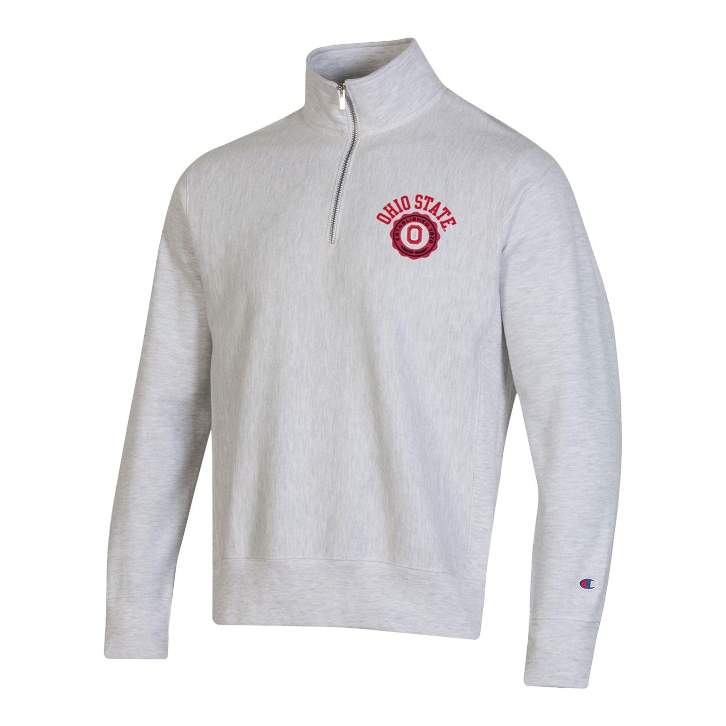 Ohio State Buckeyes Reverse Weave Patch 1/4 Zip Gray Sweatshirt