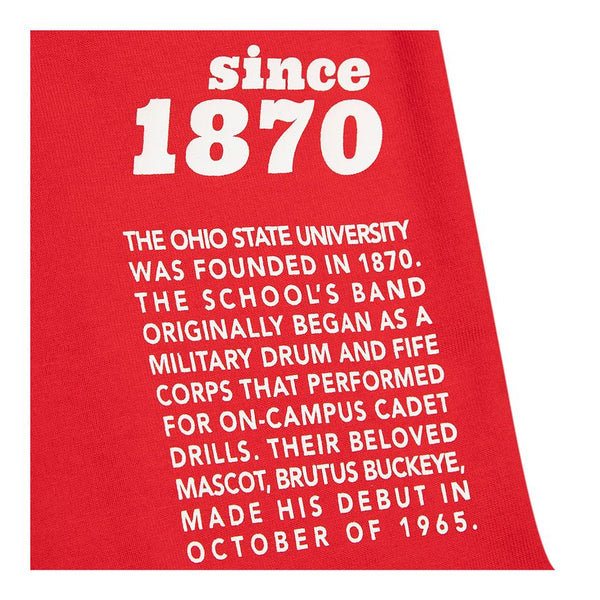 Ohio State Buckeyes 100th Team Origins T-Shirt in Scarlet - Close-up of Back View