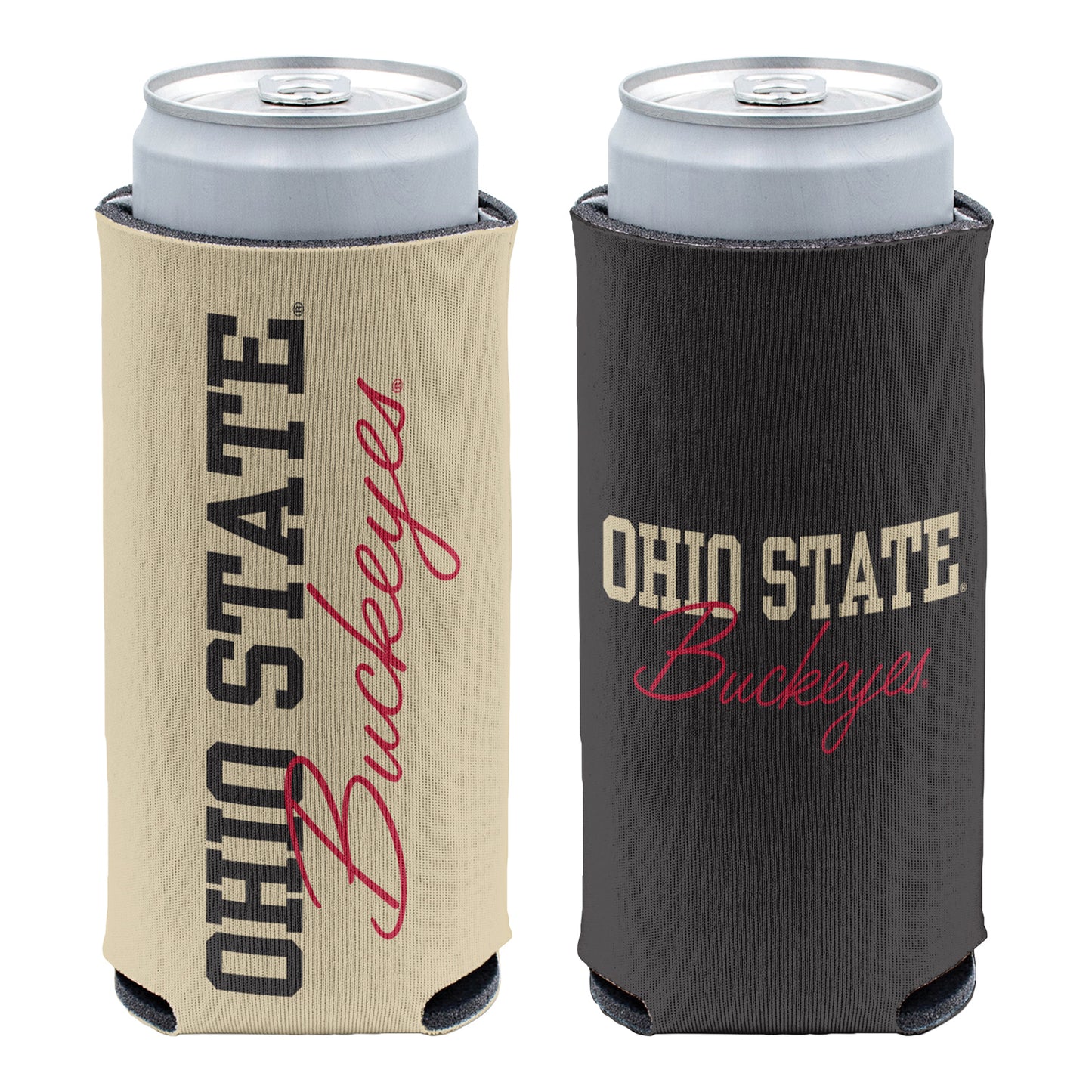 Ohio State Buckeyes Wincraft 12 oz Tonal Coozie In Tan & Black - Front & Back View