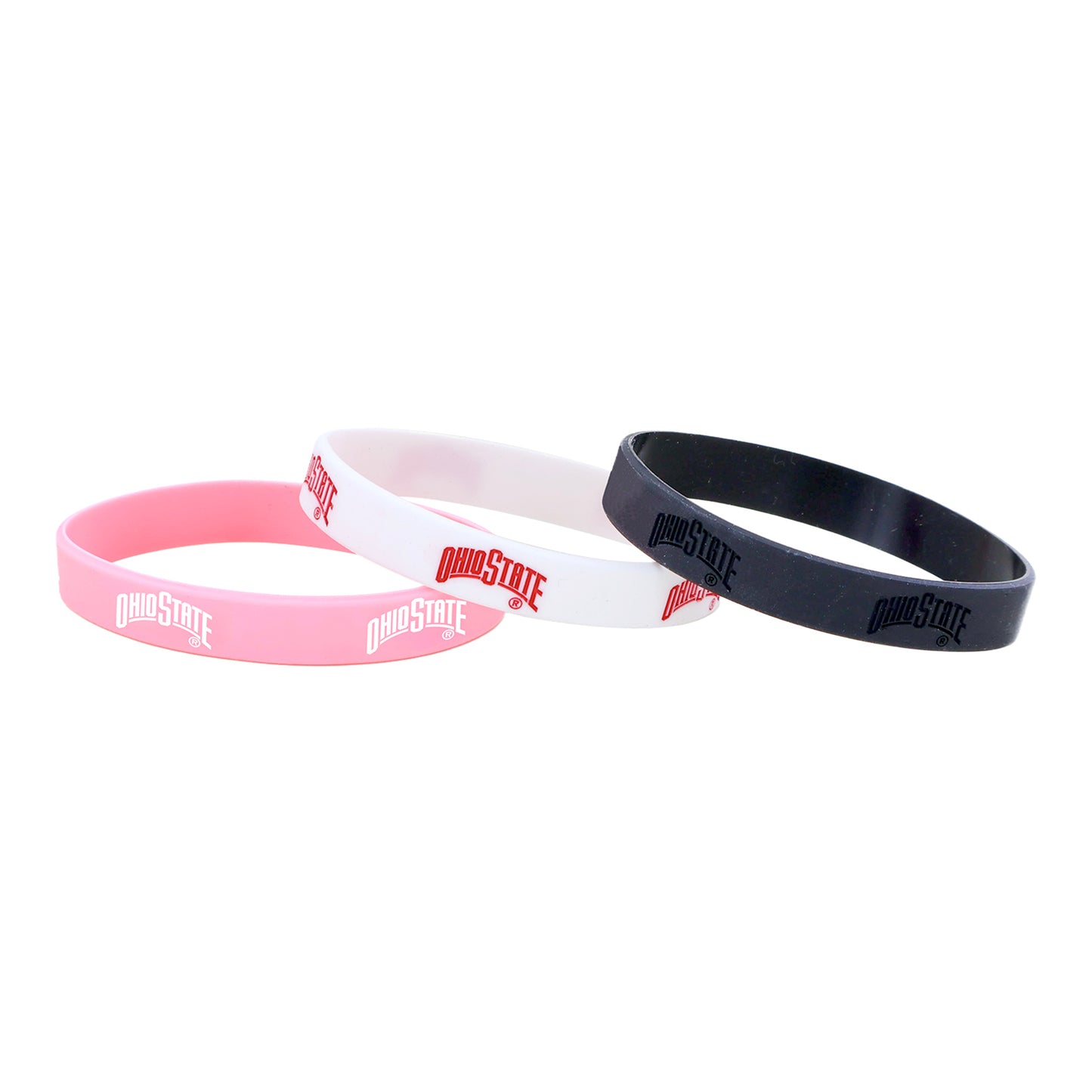 Ohio State Buckeyes 3-Pack Bracelets In Pink, White & Black - Front View