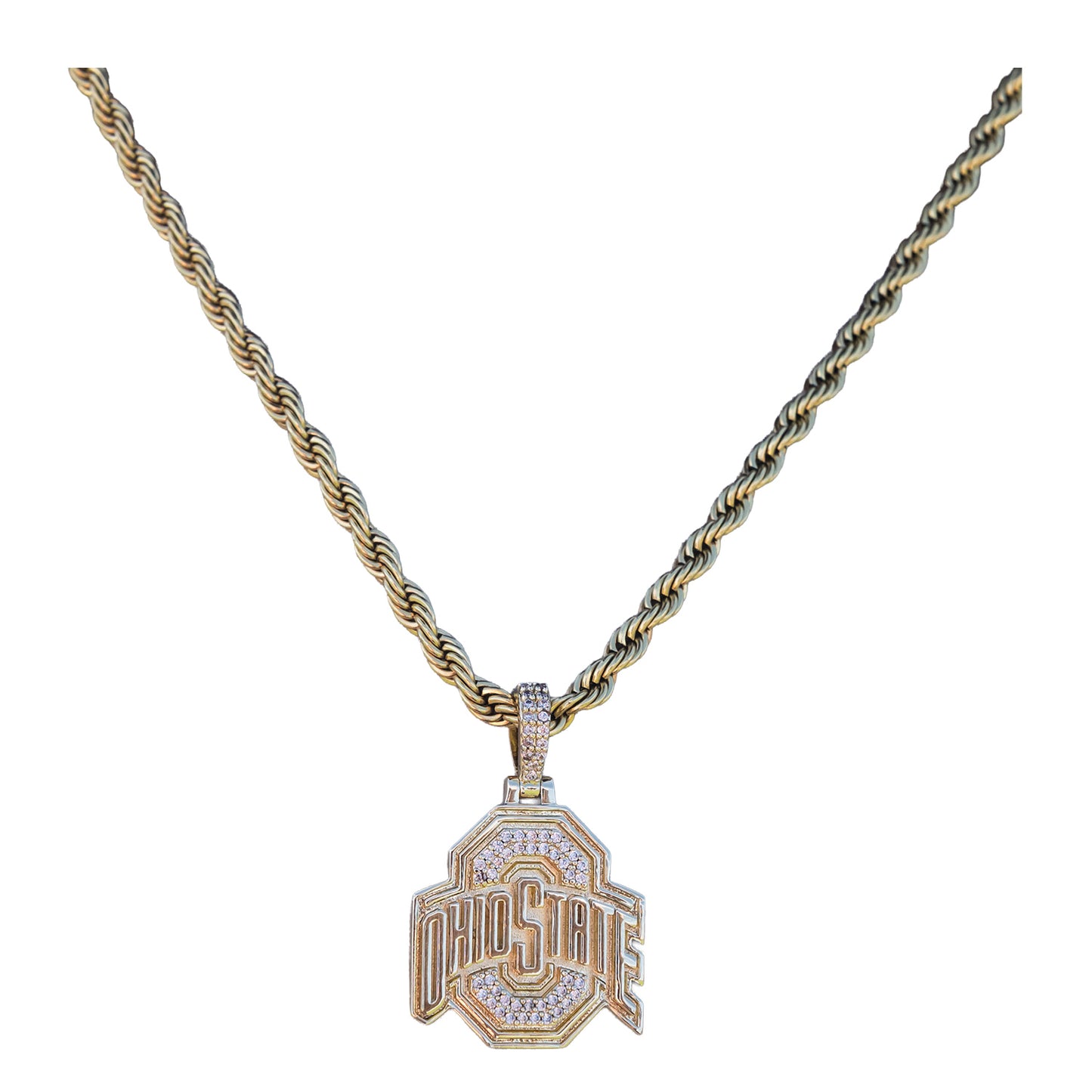 Ohio State Buckeyes GLD Micro Pendant 2MM Rope Chain Necklace - Front View