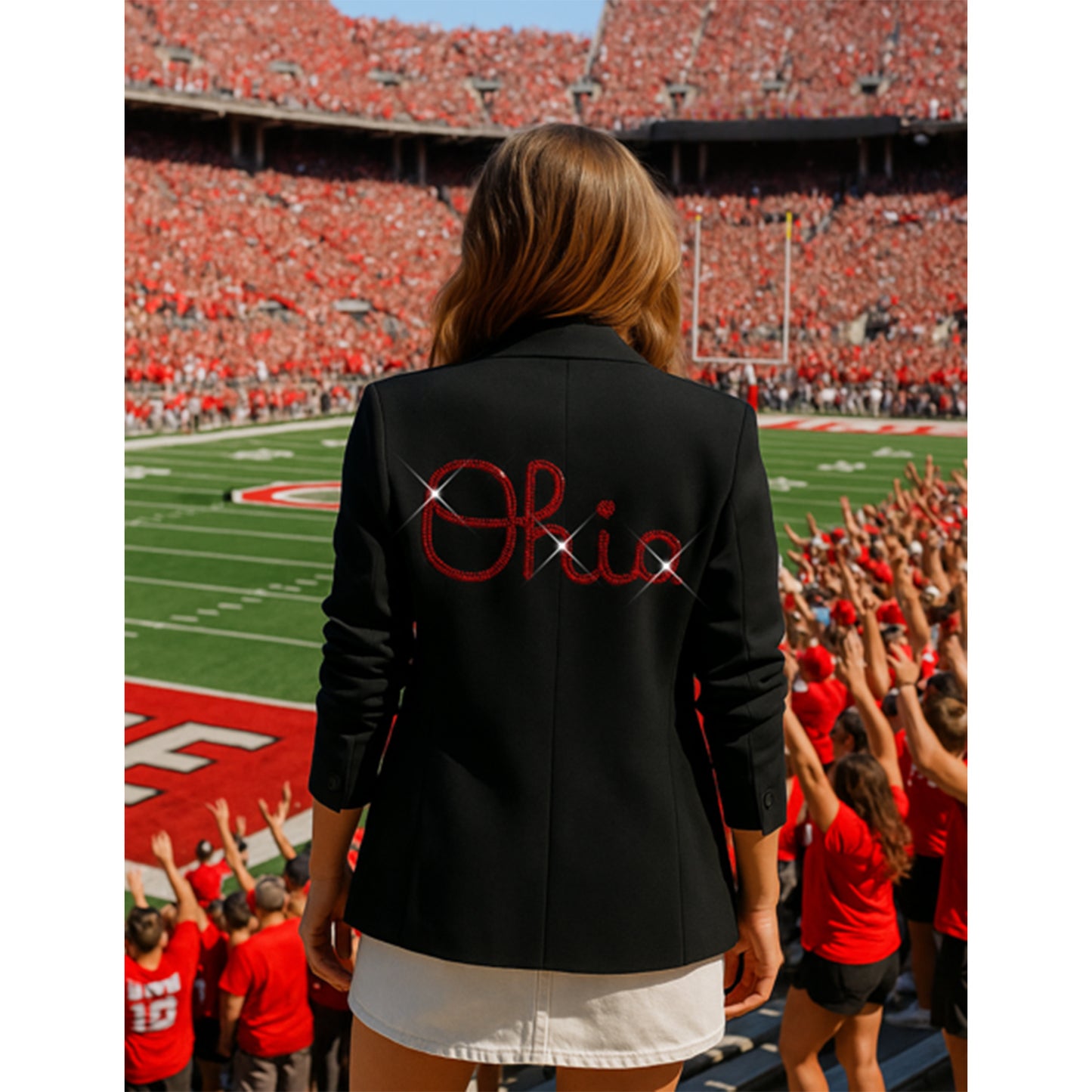 Ladies Ohio State Buckeyes Game Day Script Blazer In Black - Back View