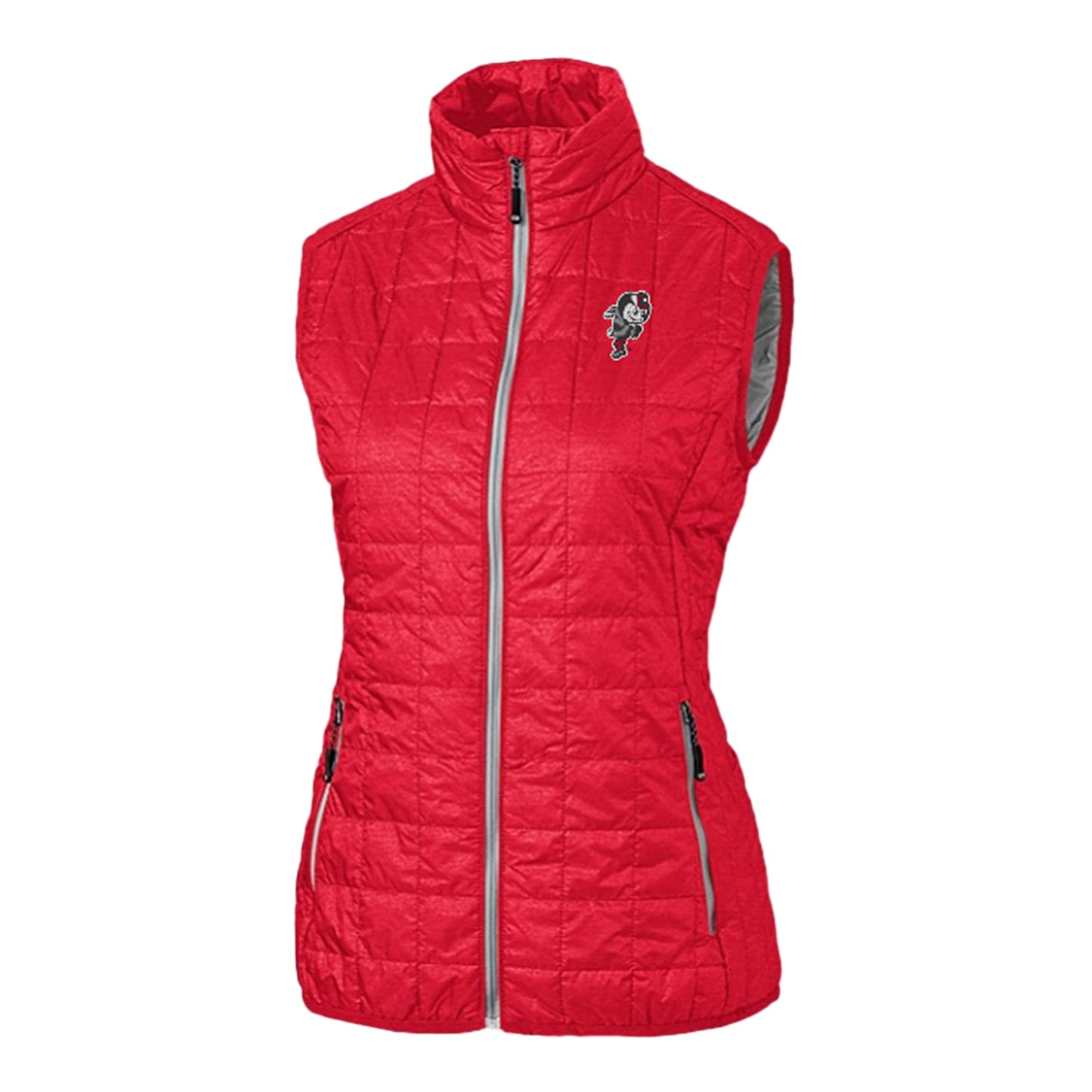 Ladies Ohio State Buckeyes Cutter & Buck Rainier PrimaLoft Eco Insulated Scarlet Full Zip Vest - Front View