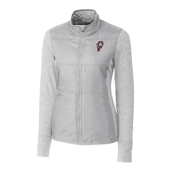 Ladies Ohio State Buckeyes Cutter & Buck Stealth Hybrid Quilted Gray Full Zip Jacket - Front View
