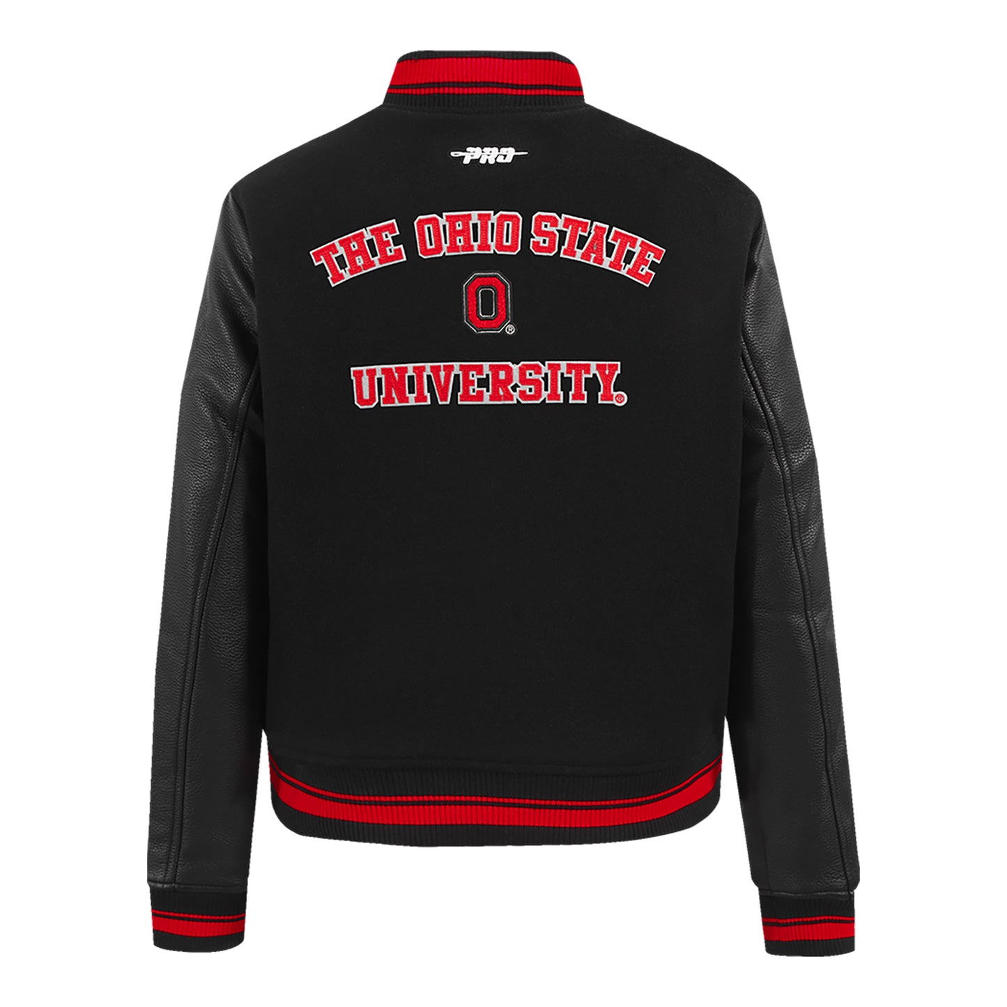Ladies Ohio State Buckeyes Prostandard Classic Wool Varsity Jacket In Black - Back View
