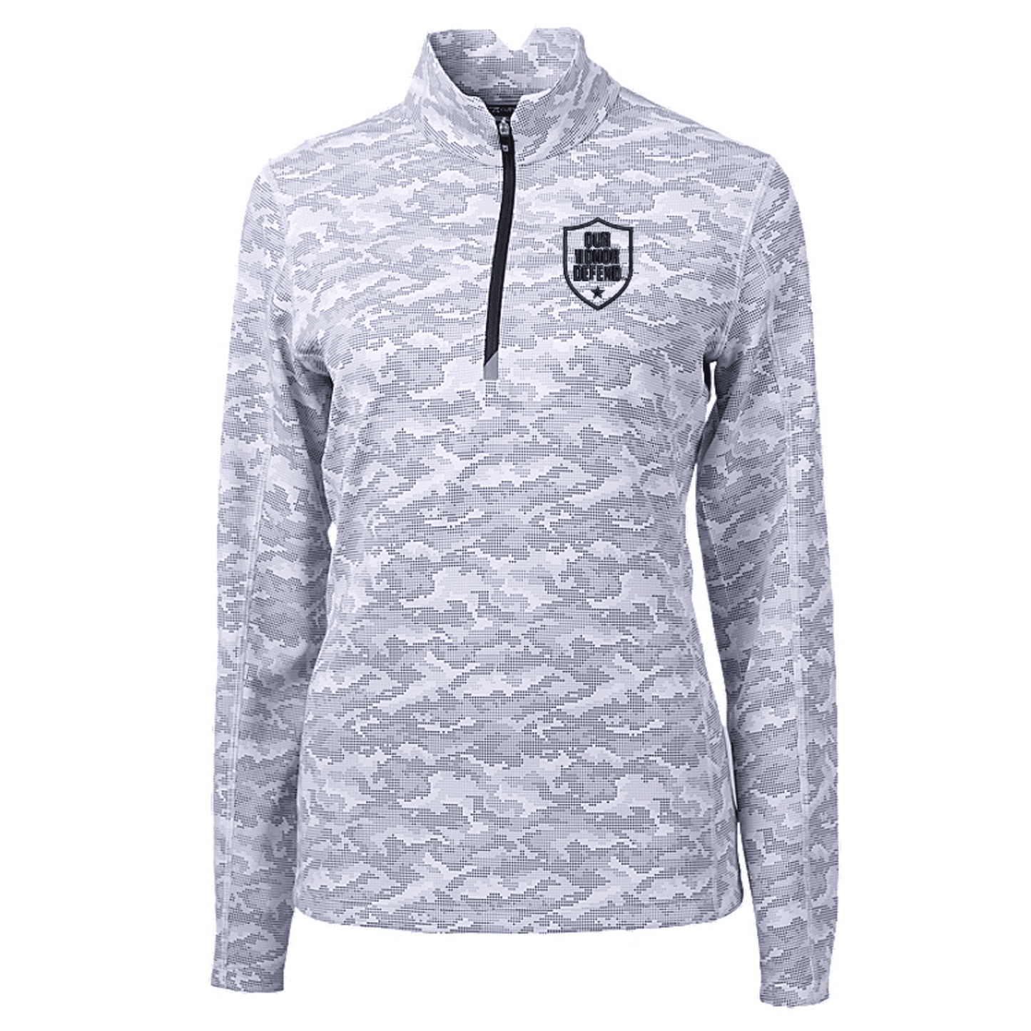 Ladies Ohio State Buckeyes Cutter & Buck Our Honor Defend Camo 1/4 Zip Jacket In Grey - Front View