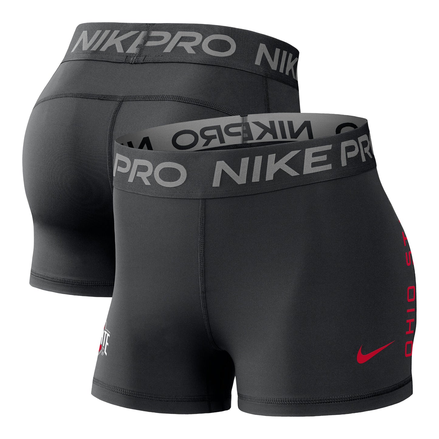 Ladies Ohio State Buckeyes Nike Pro Dri-FIT 3IN Short - Full View