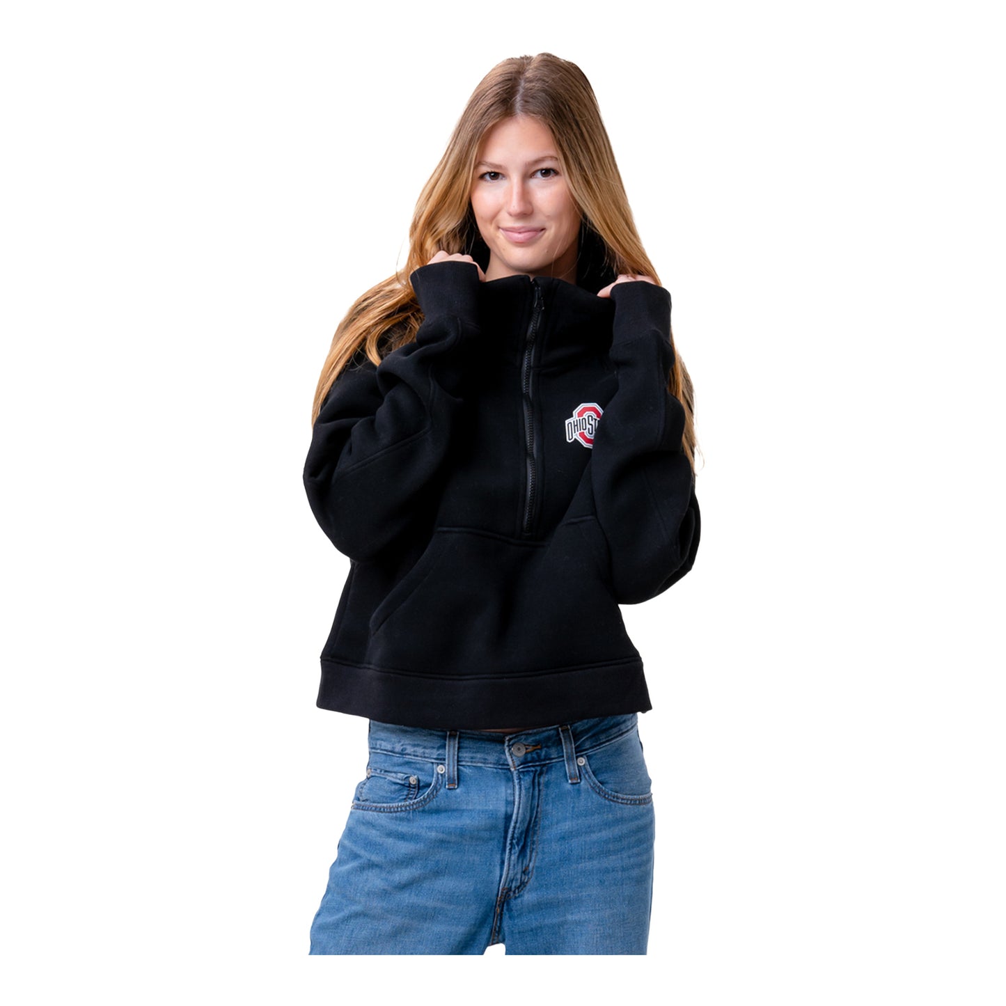 Ladies Ohio State Buckeyes Club Quarter Zip In Black - Front View 2