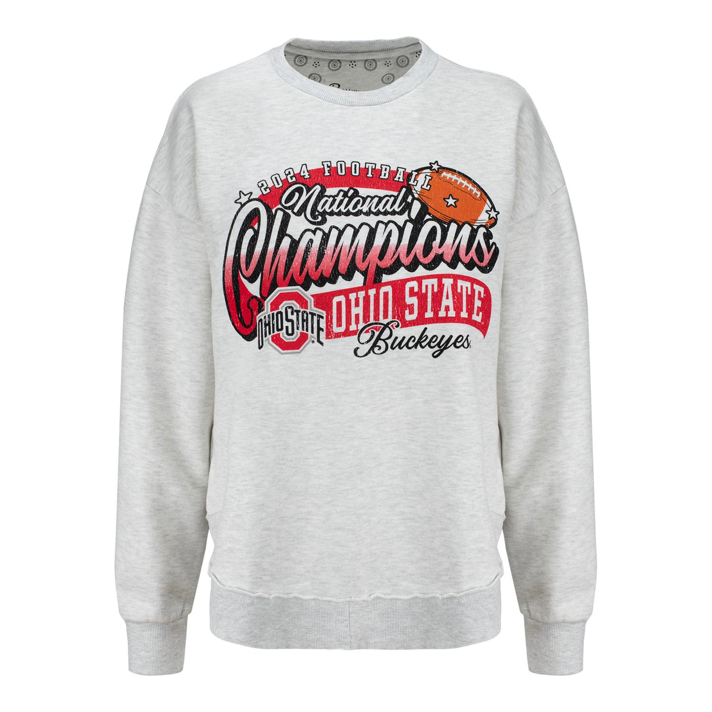 Ladies Ohio State Buckeyes Pressbox National Champs Crewneck Sweatshirt In Grey - Front View