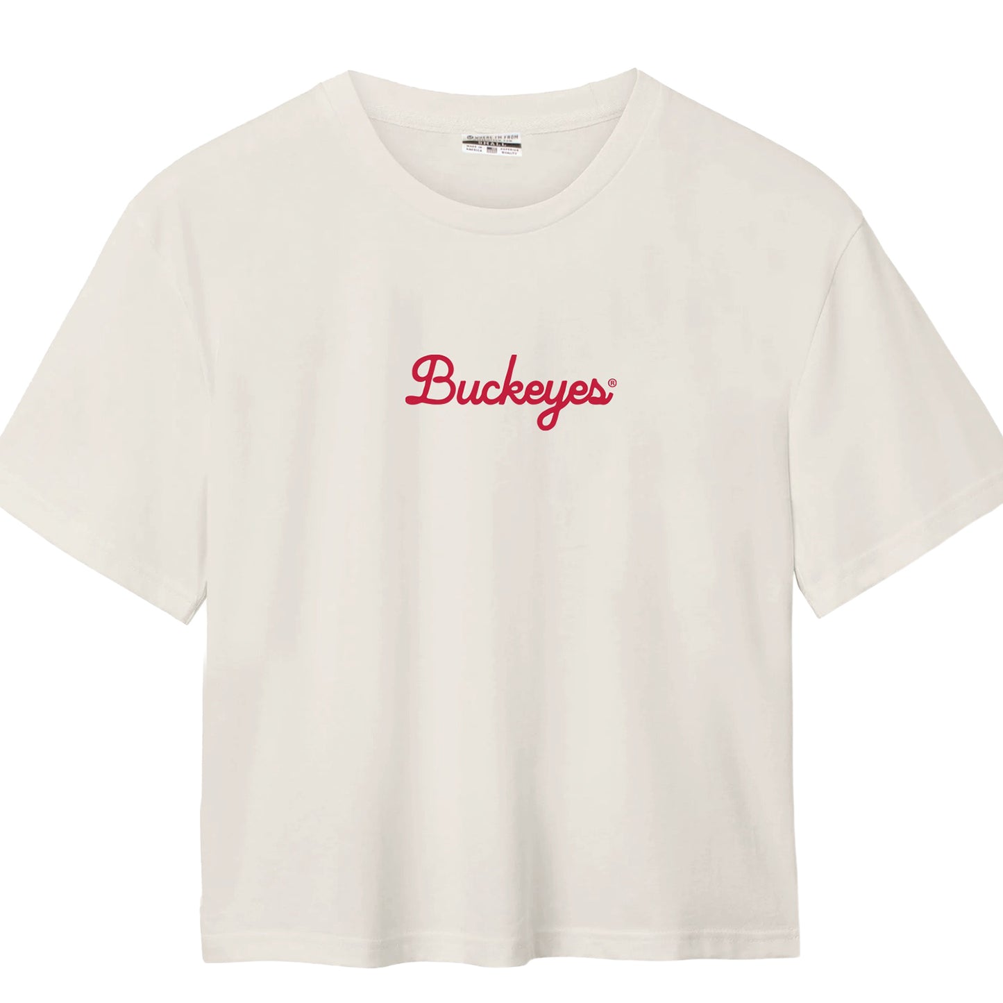 Ladies Ohio State Buckeyes Where I'm From Script Buckeyes T-Shirt In White - Front View