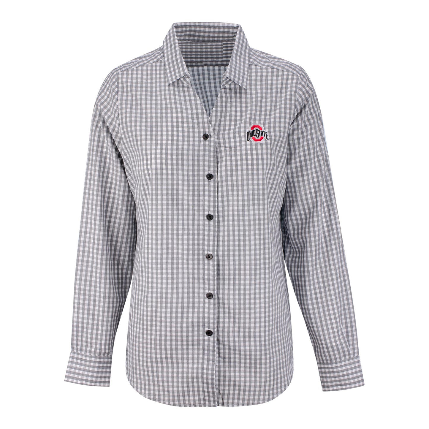 Ladies Ohio State Buckeyes Structure Woven Black Shirt - In Black And White - Front View