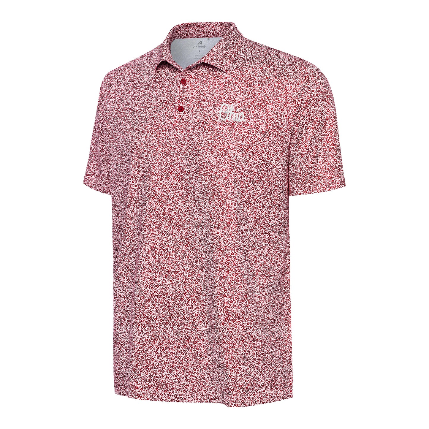 Ohio State Buckeyes Antigua Script Ohio Ditsy Polo In Red - Front View