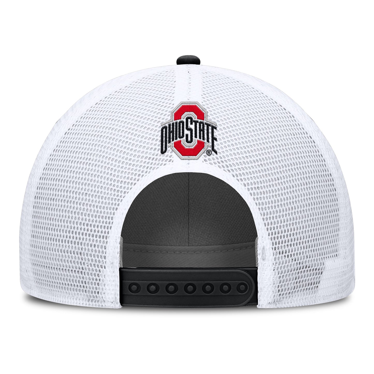 Ohio State Buckeyes Nike Rise Patch Trucker Hat In Black - Back View