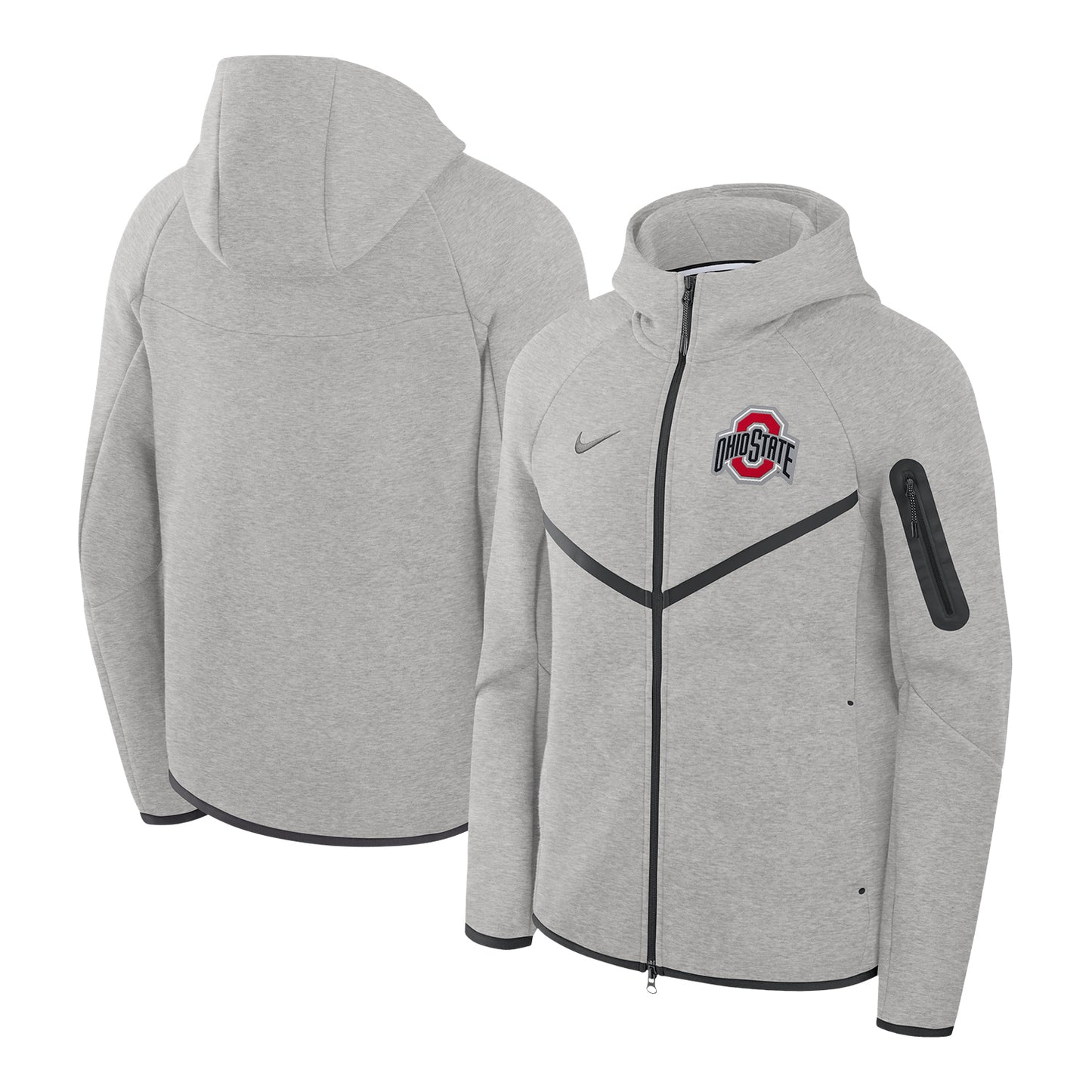 Ohio State Buckeyes Nike Tech Windrunner Hooded Gray Jacket - Front & Back View