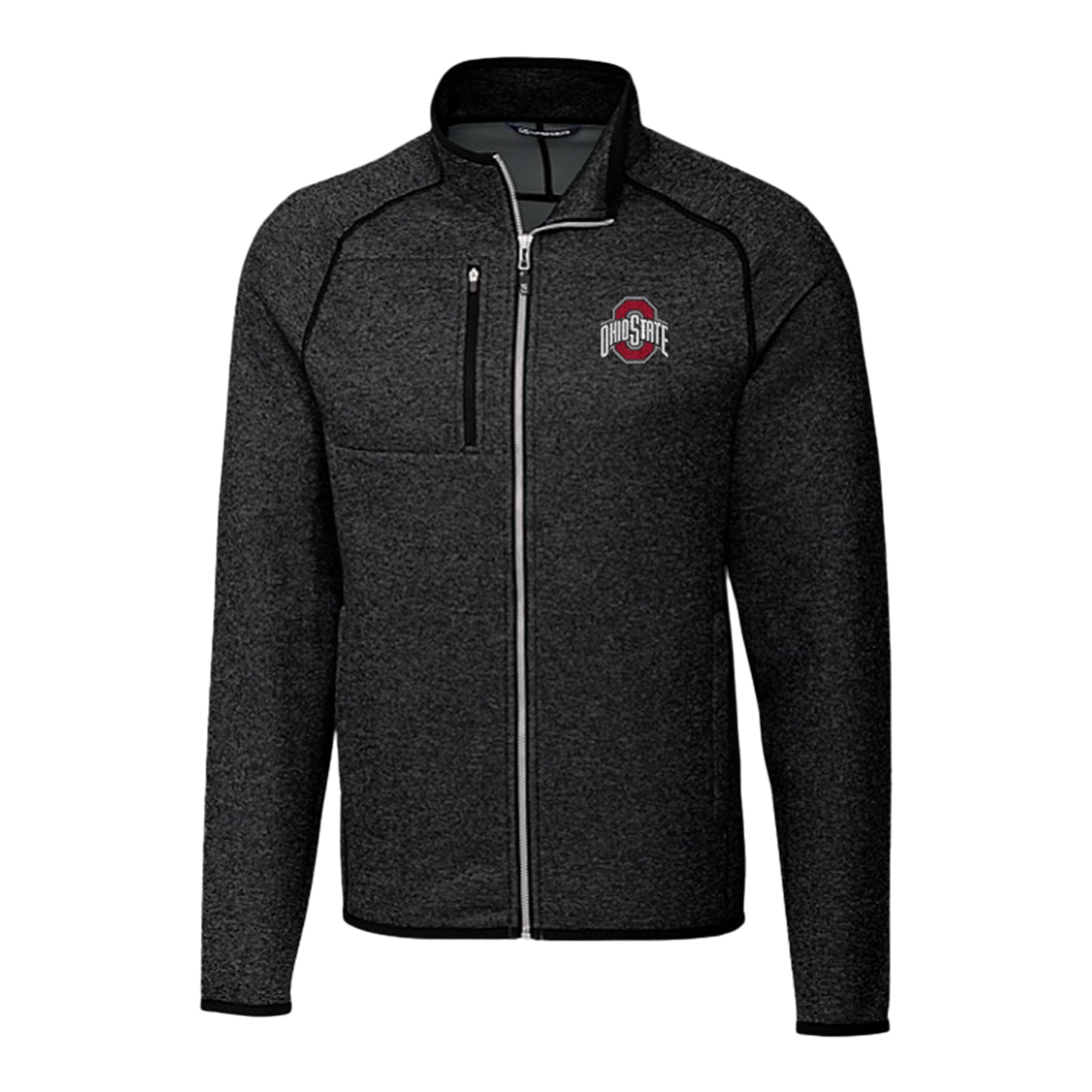 Ohio State Buckeyes Cutter & Buck Mainsail Sweater-Knit Charcoal Full Zip Jacket - Front View