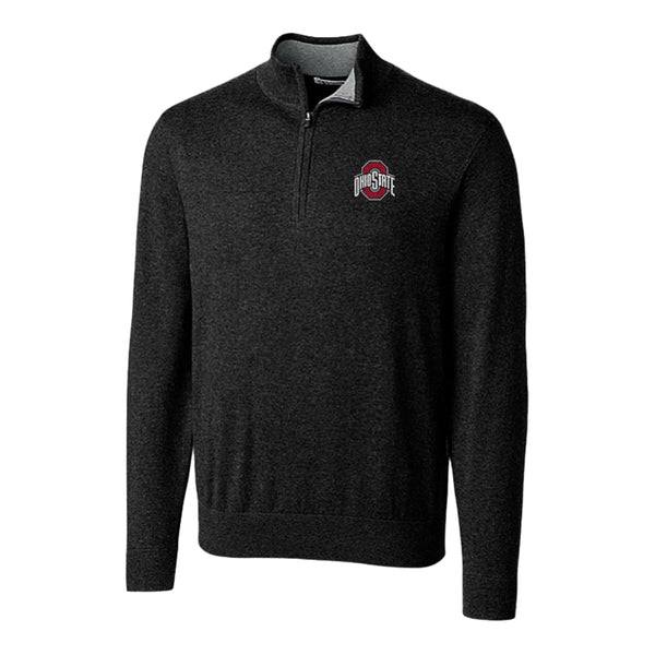 Ohio State Buckeyes Cutter & Buck Lakemont Tri-Blend Black 1/4 Zip Pullover - Front View