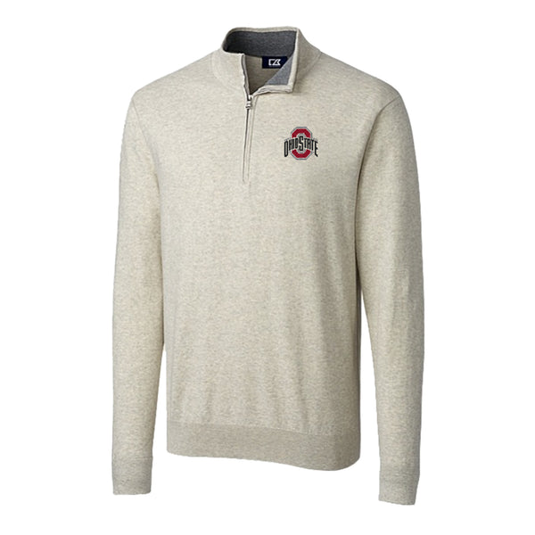 Ohio State Buckeyes Cutter & Buck Lakemont Tri-Blend Oatmeal 1/4 Zip Pullover - Front View