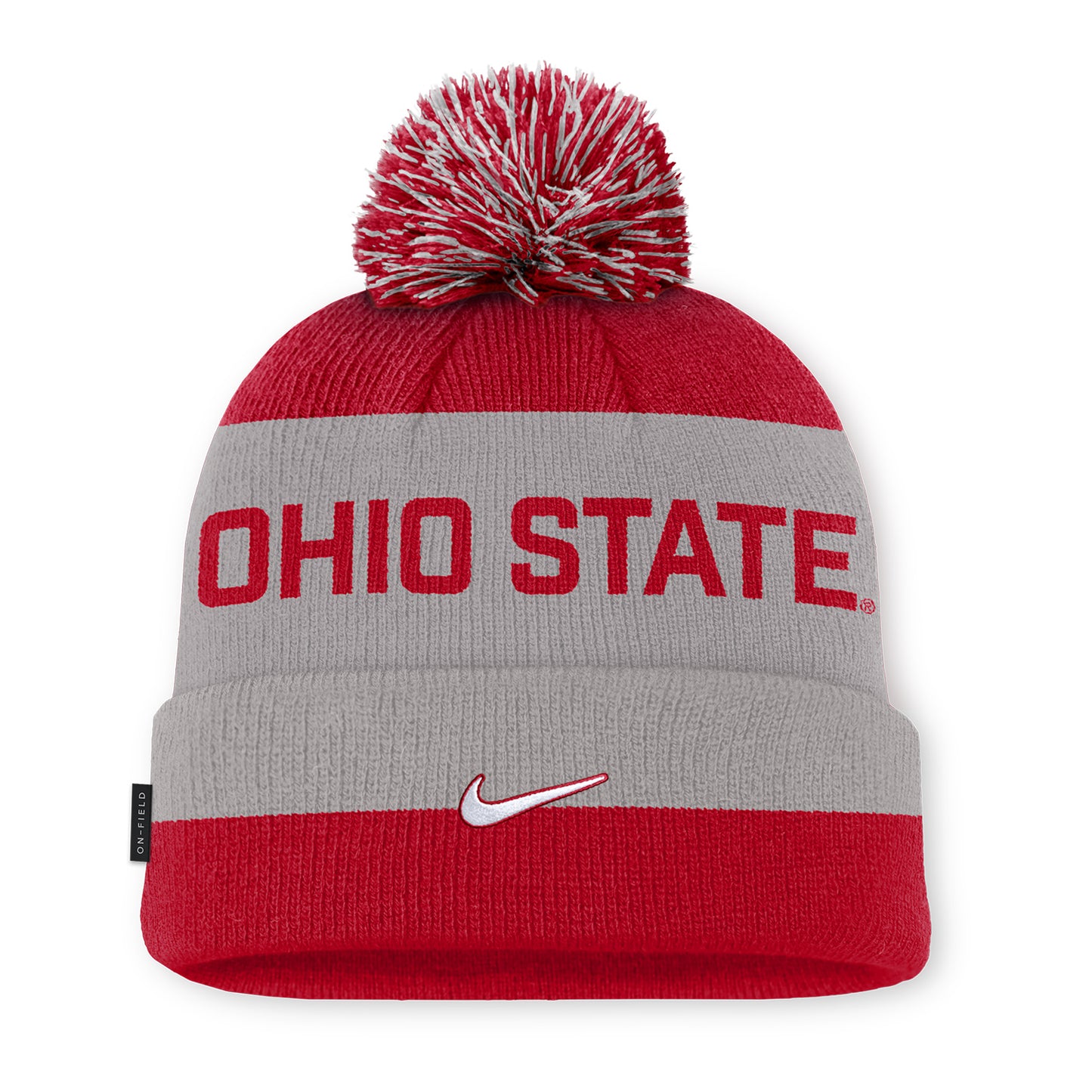 Ohio State Buckeyes Nike Game Day Cuff Pom Beanie In Grey - Back View
