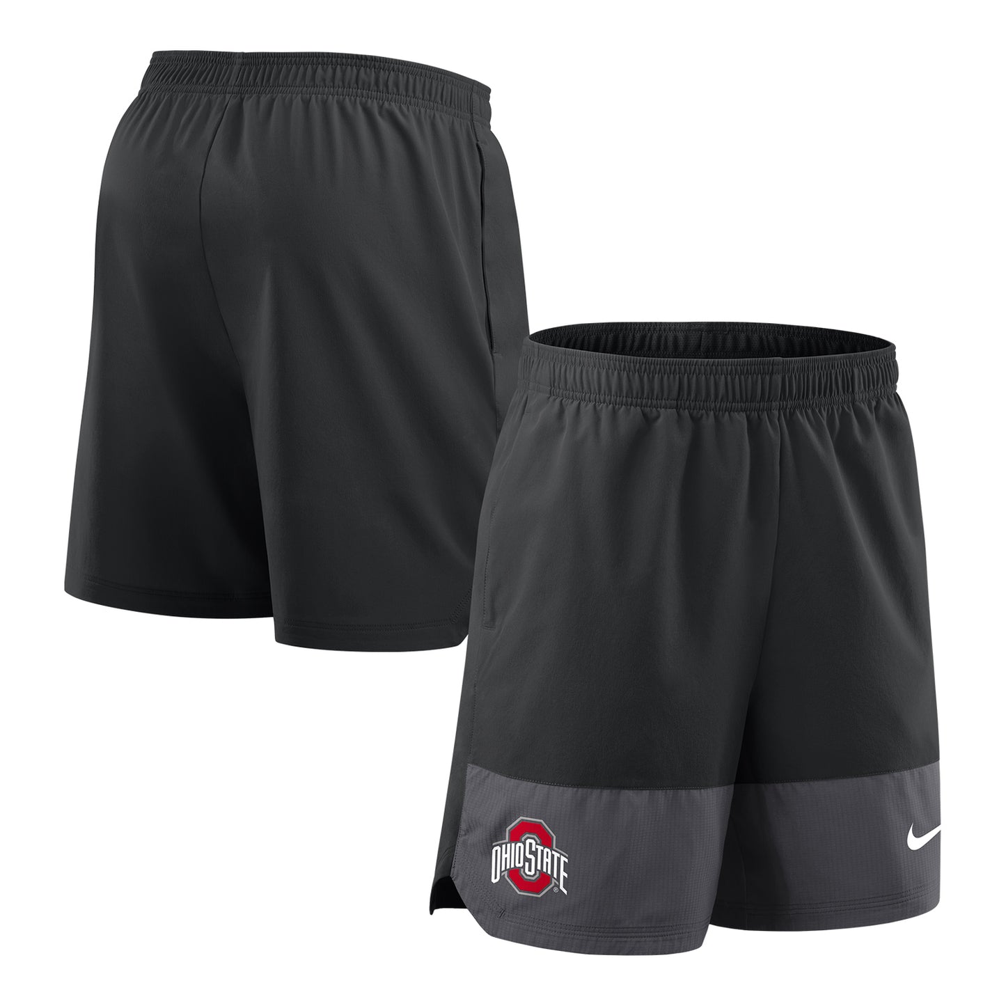 Ohio State Buckeyes Nike Woven DRI-FIT Black Shorts In Grey - Front & Back View
