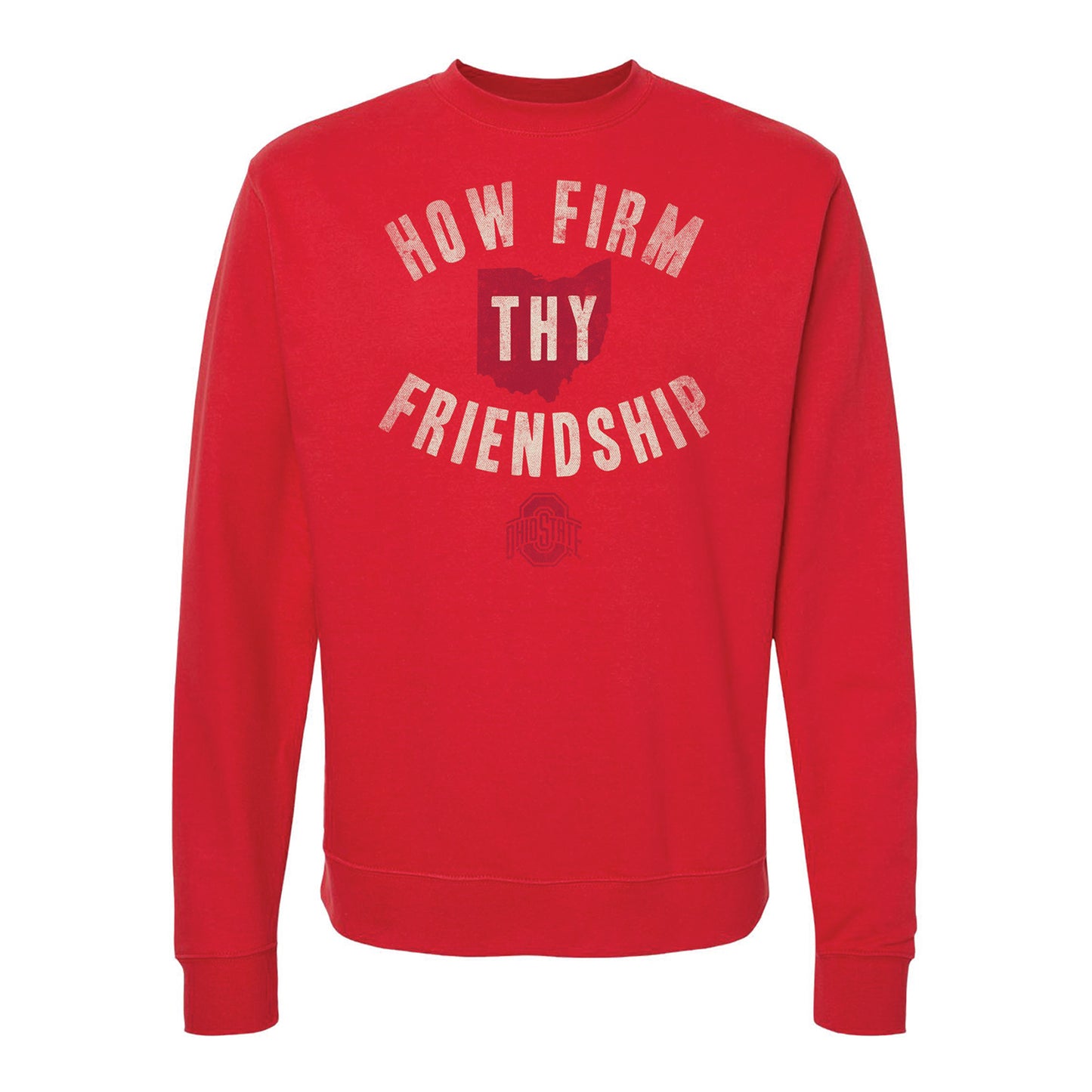 Ohio State Buckeyes How Firm Thy Friendship Crewneck - In Scarlet - Front View