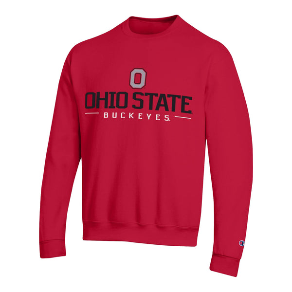 Ohio State Buckeyes Twill Horizontal Stack Powerblend Scarlet Crew - In Scarlet - Front View