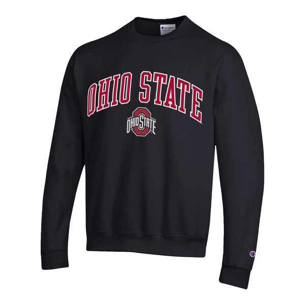 Ohio State Buckeyes Twill Arch Logo Powerblend Black Crew - In Black - Front View