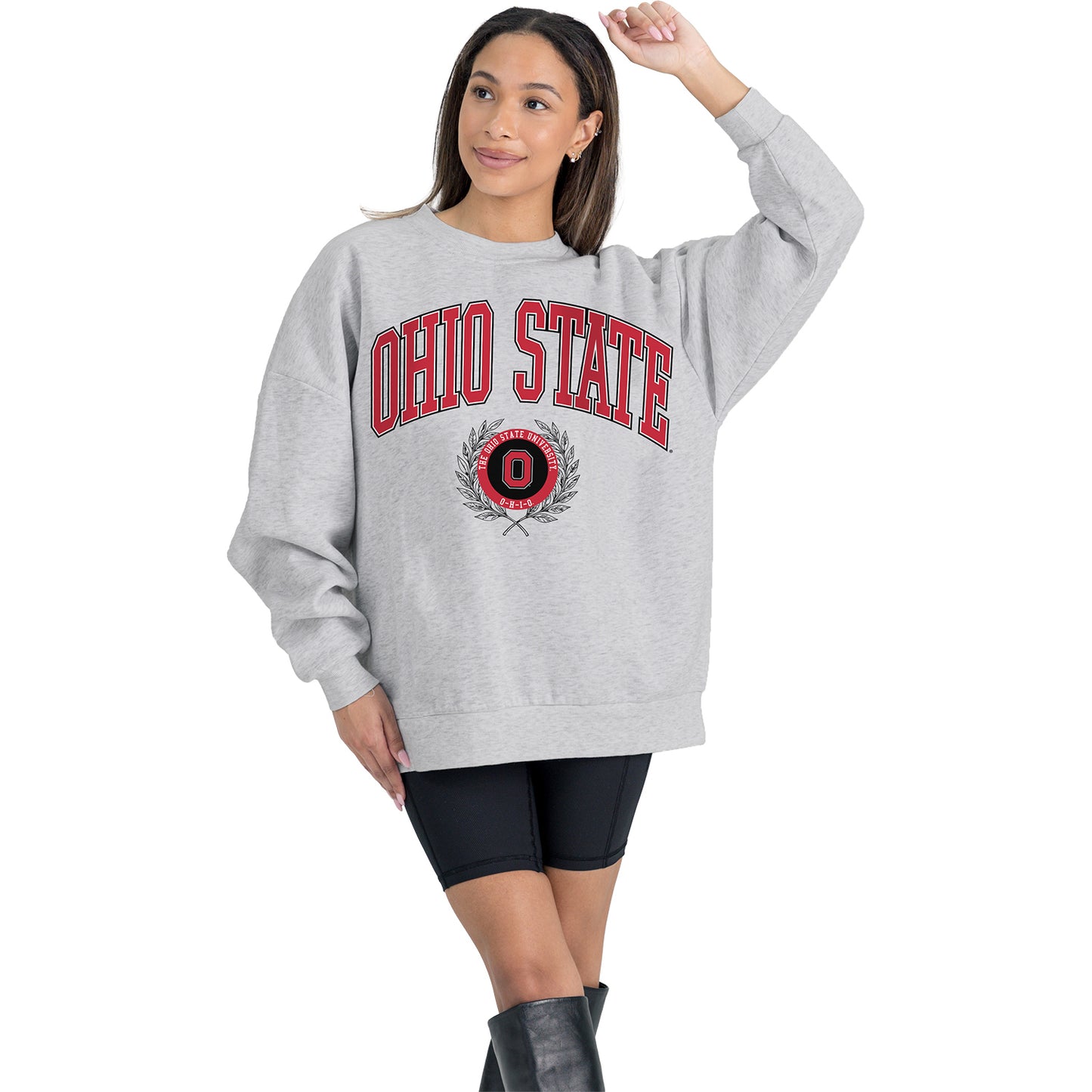 Unisex Ohio State Buckeyes Timeless Triumph Crewneck Sweatshirt In Grey - Front View