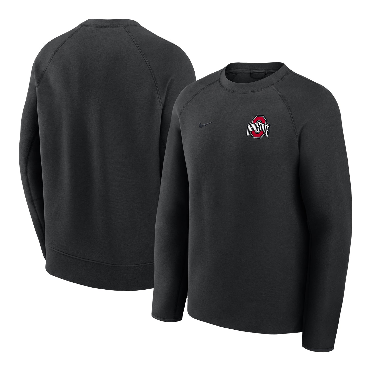 Ohio State Buckeyes Nike Tech Fleece Black Crewneck Sweatshirt - Front & Back View