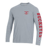 Ohio State Buckeyes 3-Hit Print Long Sleeve Gray T-Shirt - In Gray - Front View