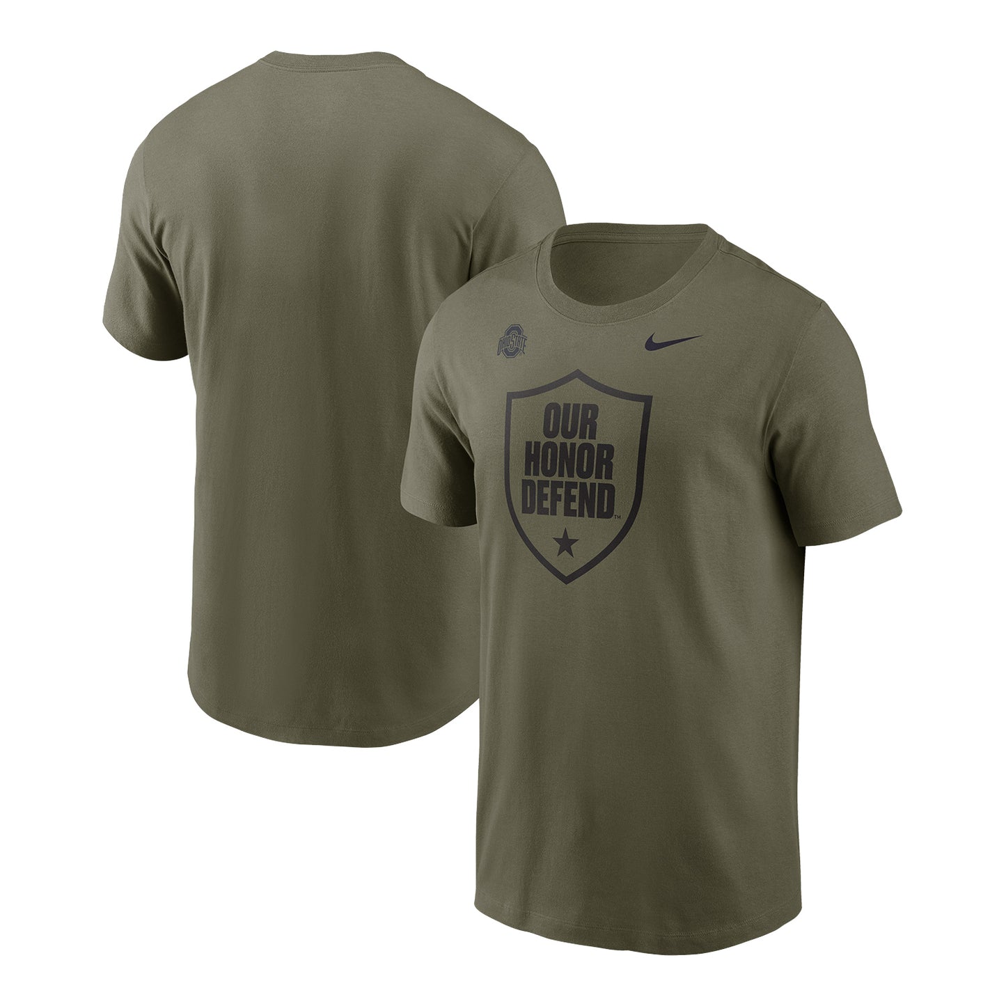 Ohio State Buckeyes Nike Our Honor Defend 1-Color Logo Tee In Green - Front & Back View