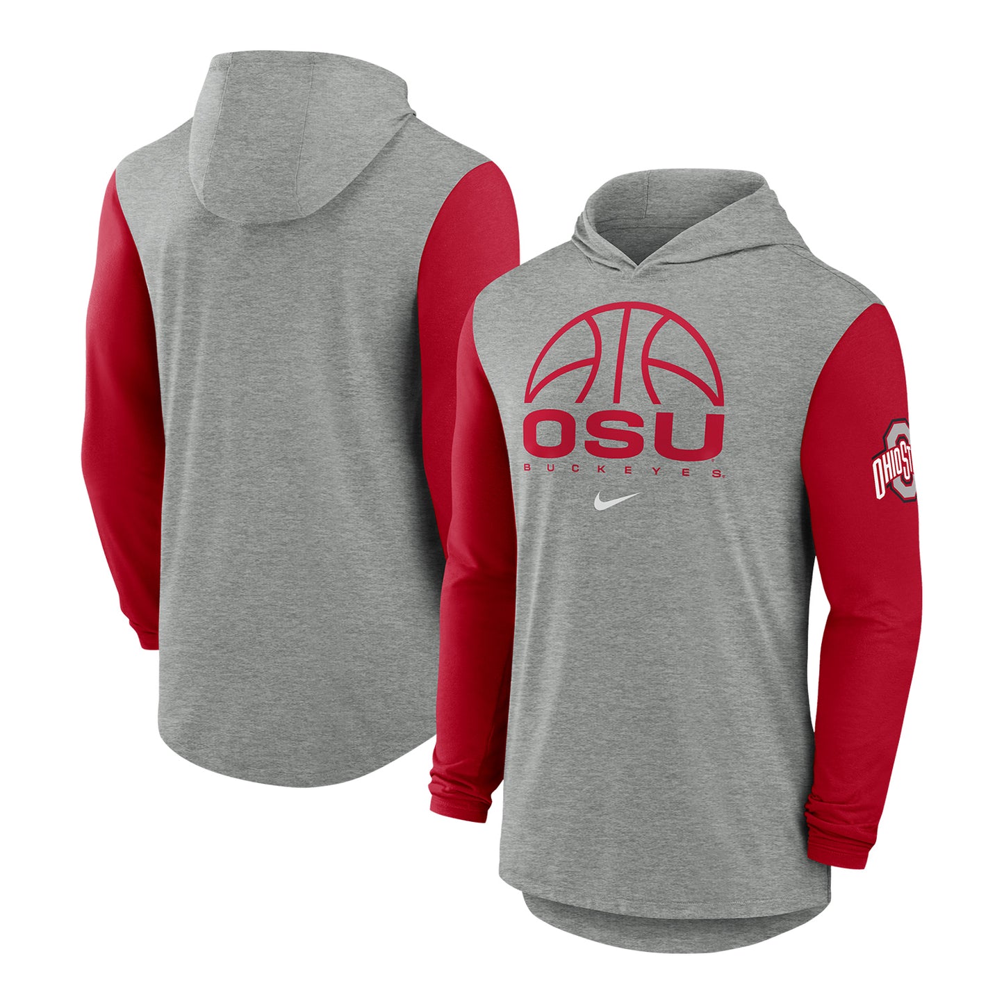 Ohio State Buckeyes Nike Colorblock Hooded T-Shirt In Gray - Front & Back View