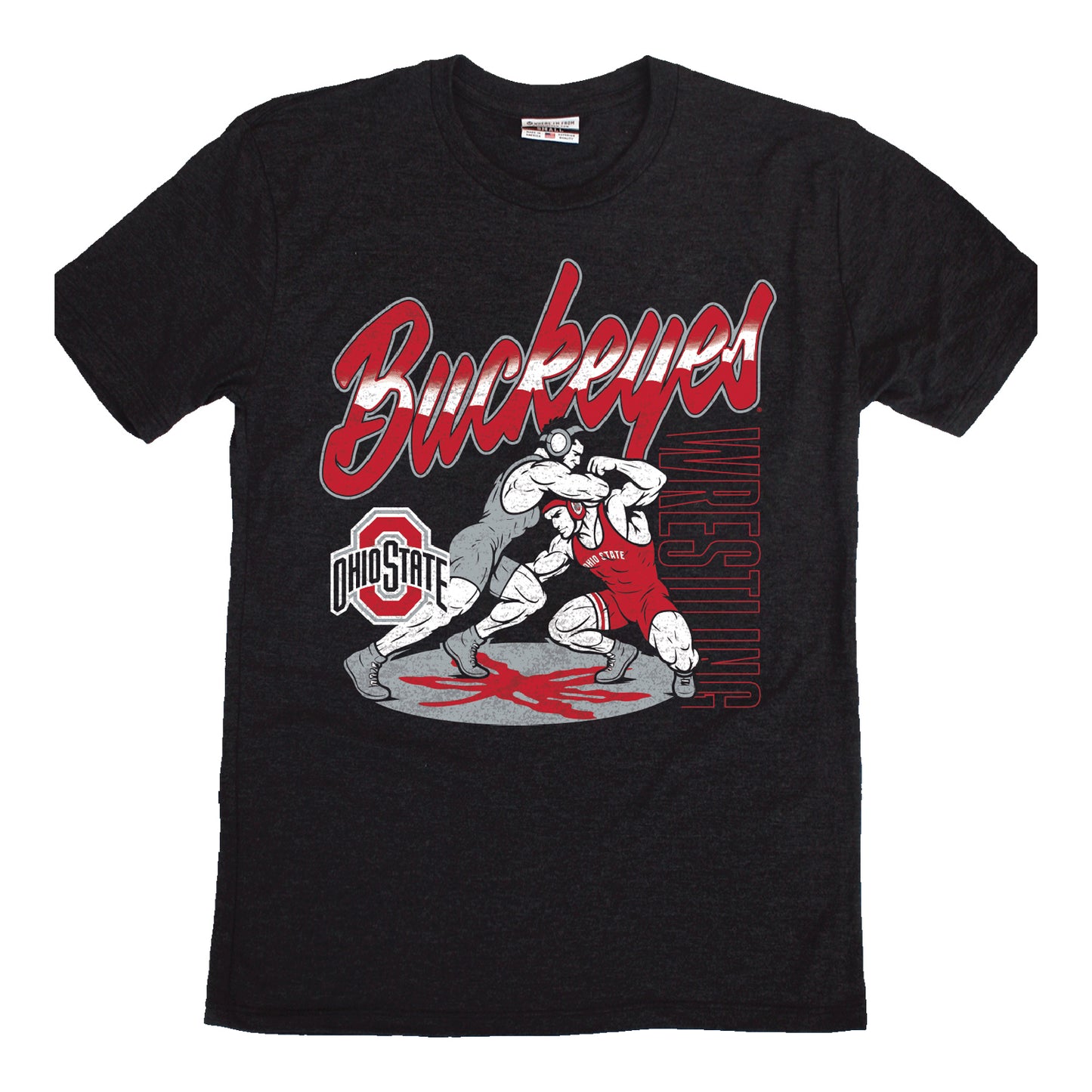 Ohio State Buckeyes Wrestling Mat Action T-Shirt In Black - Front View