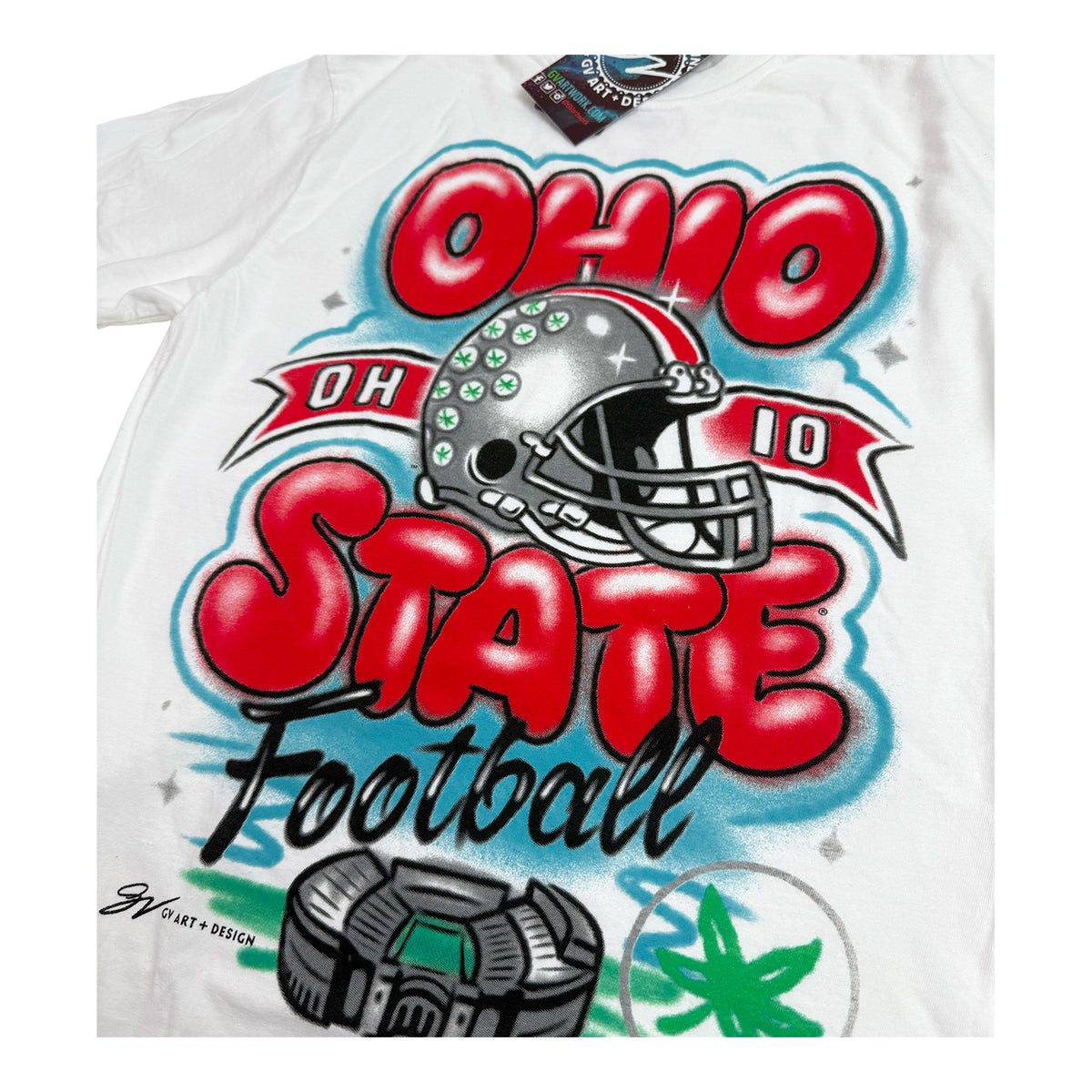 Ohio State Buckeyes Airbrush Helmet T-Shirt - Close View