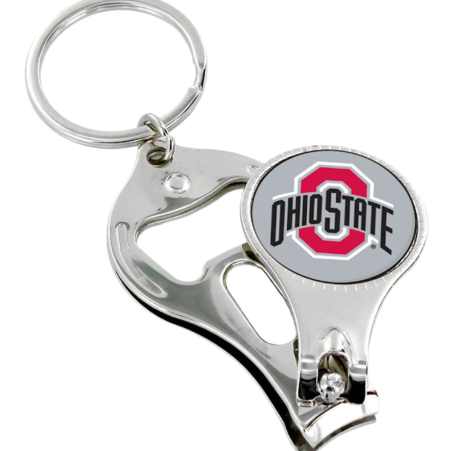 Ohio State Buckeyes Nail Clipper Bottle Opener Keychain In Silver - Front View