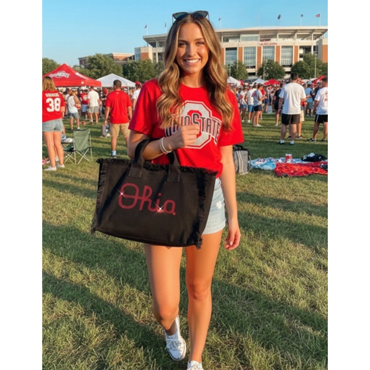 Ohio State Buckeyes Canvas Tote Bag In Black - Front View