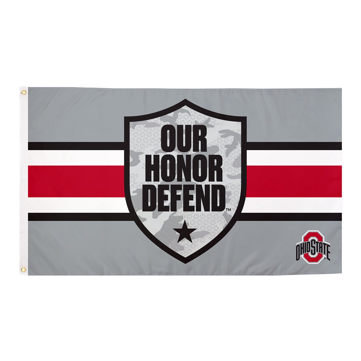 Ohio State Buckeyes Our Honor Defend Camo Flag In Gray - Front View