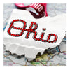 Ohio State Buckeyes Limited Edition Script Ohio Ornament with Crystals - Angled Front View