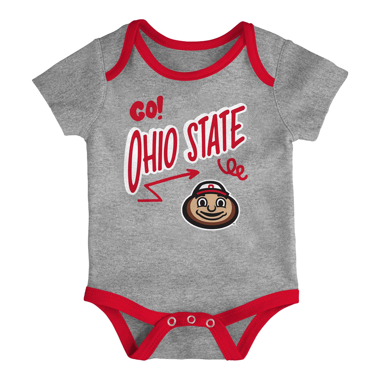 Infant Ohio State Buckeyes All Day Play 3pk Onesies In Grey - Front View