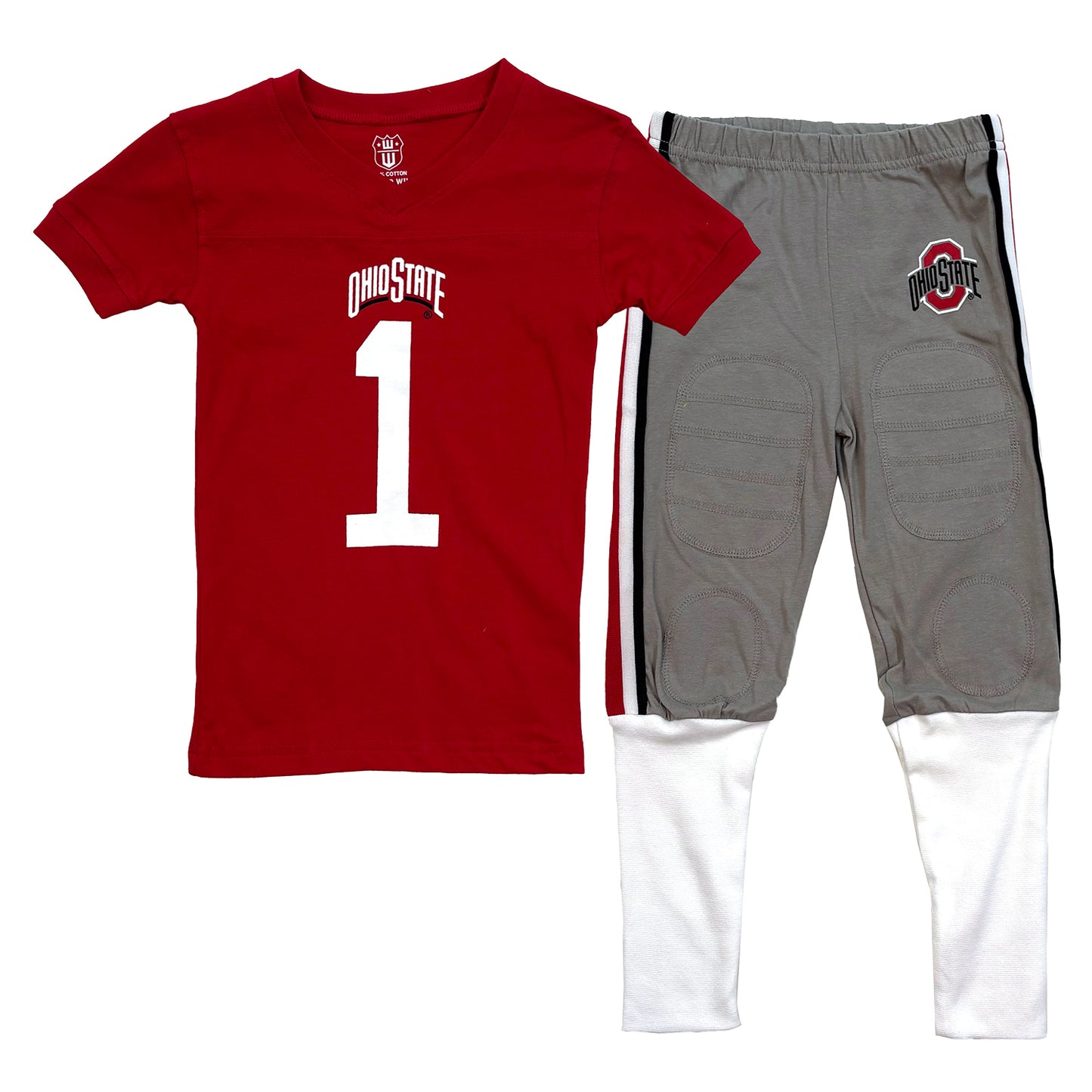Youth Ohio State Buckeyes Football Pajamas In Scarlet, Grey & White - Front View