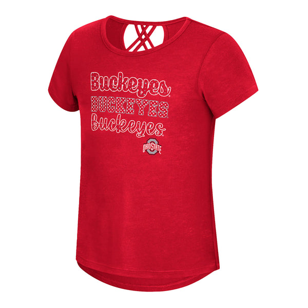 Girls Ohio State Buckeyes Strappy Back T-Shirt - In Scarlet - Front View