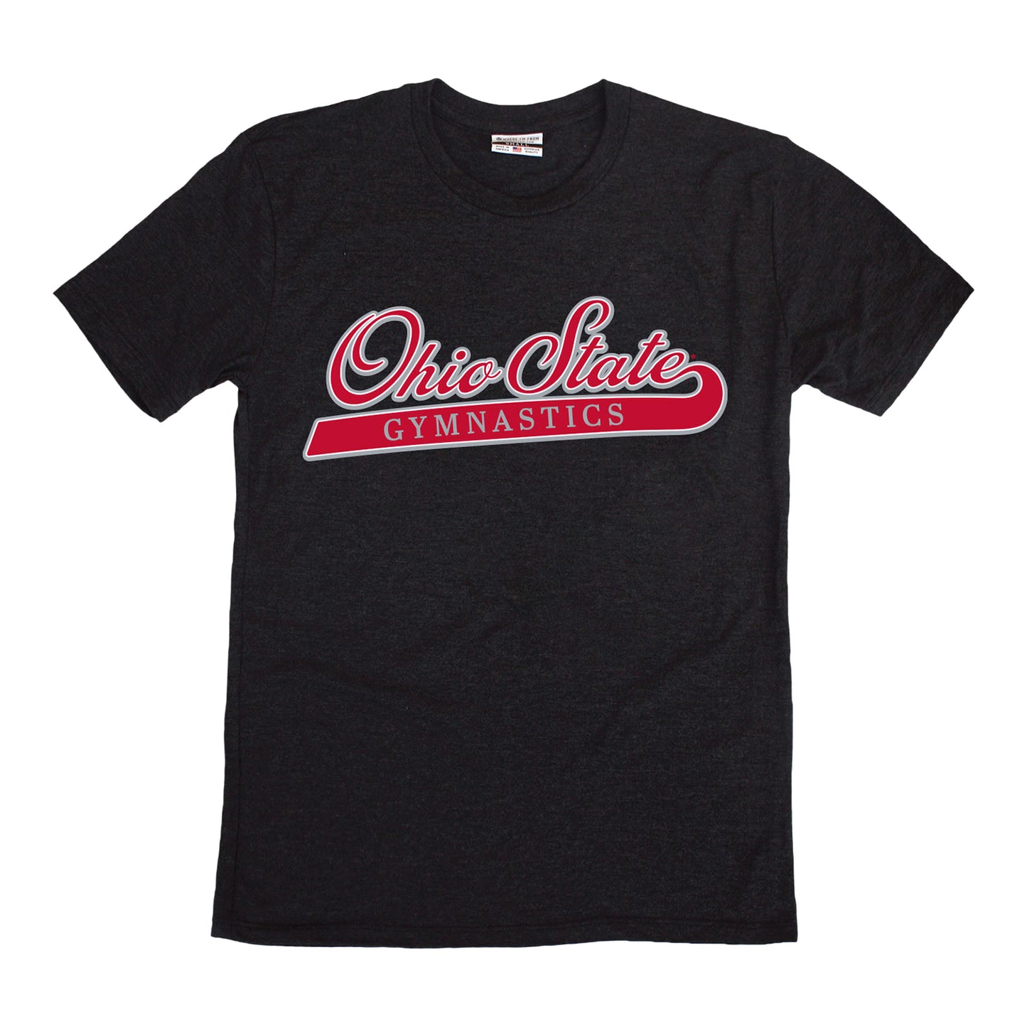 Youth Ohio State Buckeyes Gymnastics Bar Swoosh T-Shirt - Front View