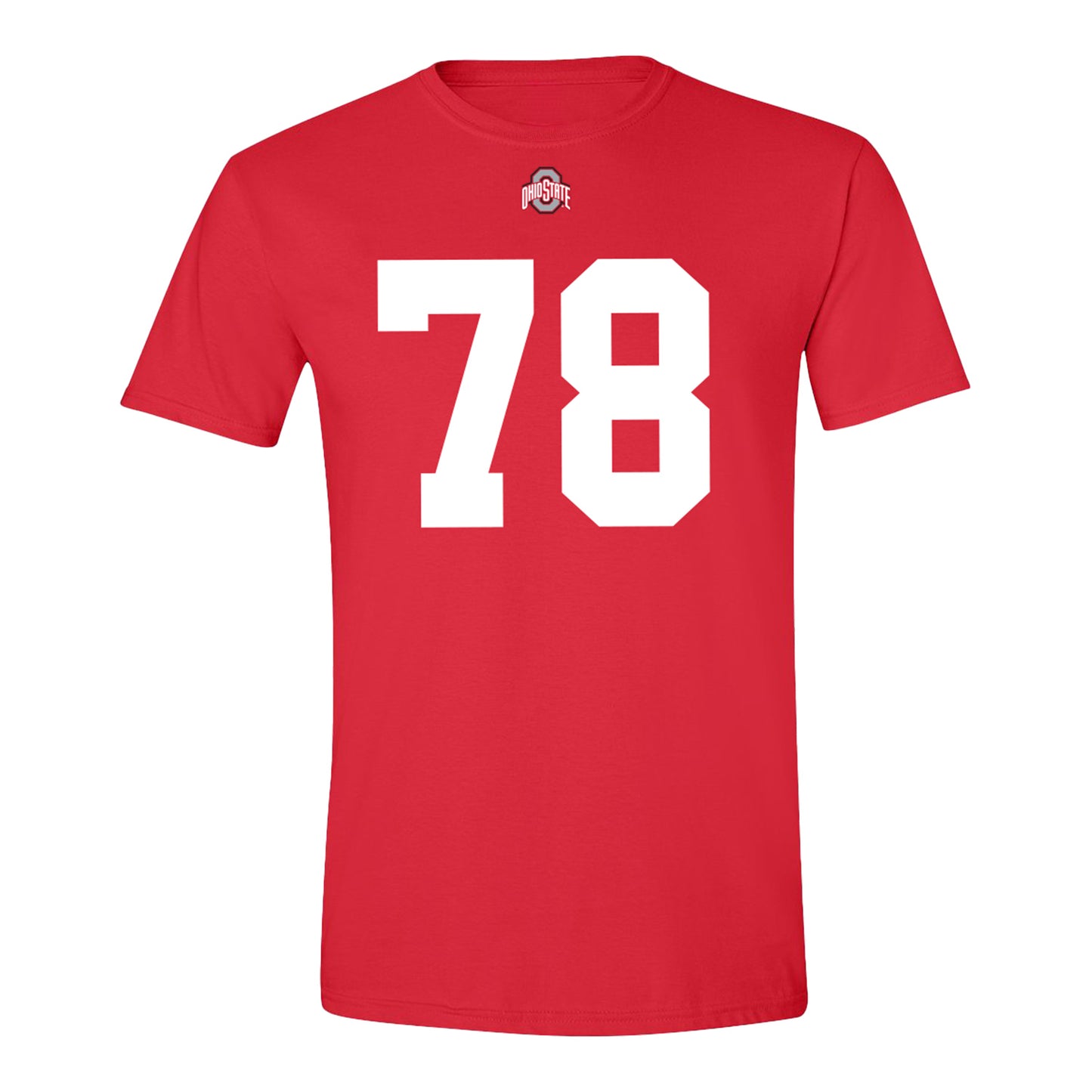 Ohio State Buckeyes #78 Ethan Onianwa Student Athlete Football T-Shirt In Red - Front View