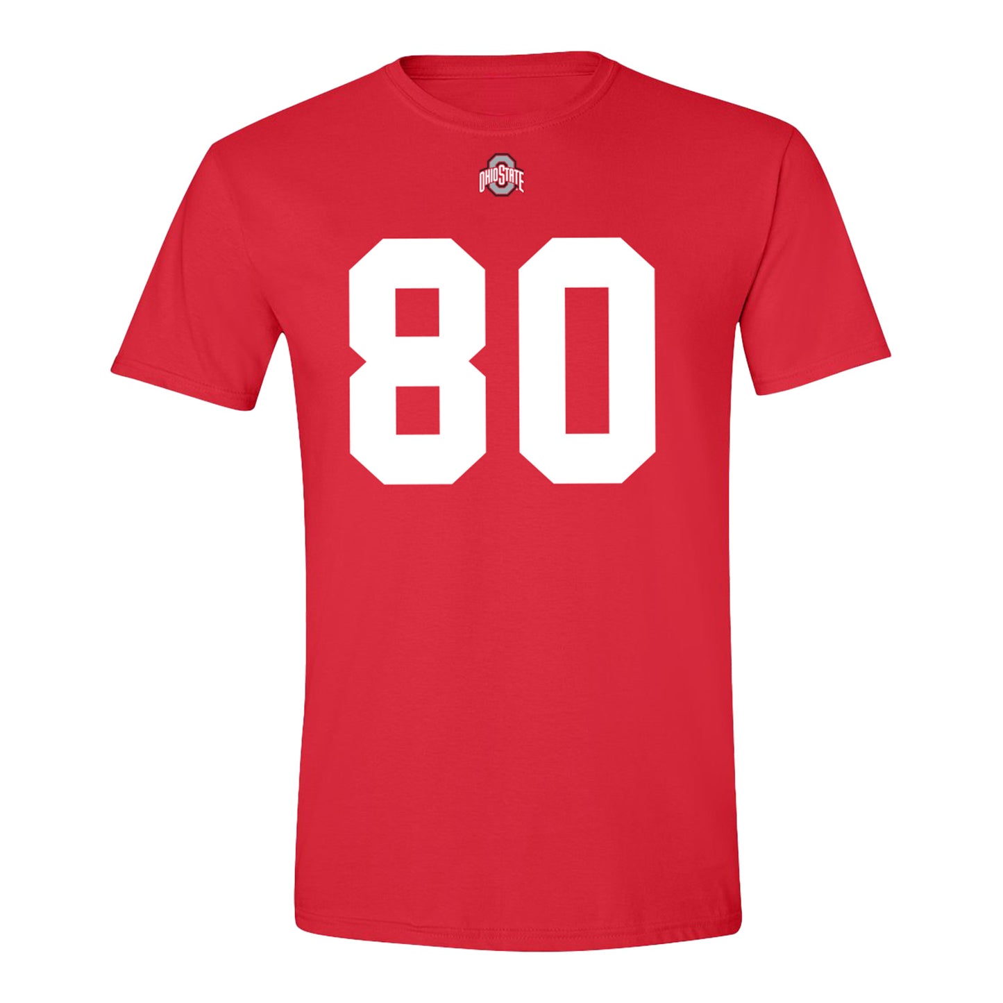 Ohio State Buckeyes #80 Shawn Lodge Student Athlete Football T-Shirt In Red - Front View