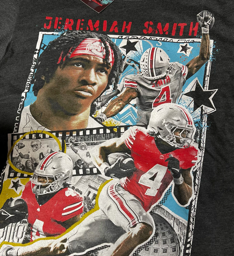 Ohio State Buckeyes GV Art & Design NIL #4 Jeremiah Smith Collage T-Shirt In Black - Graphic View