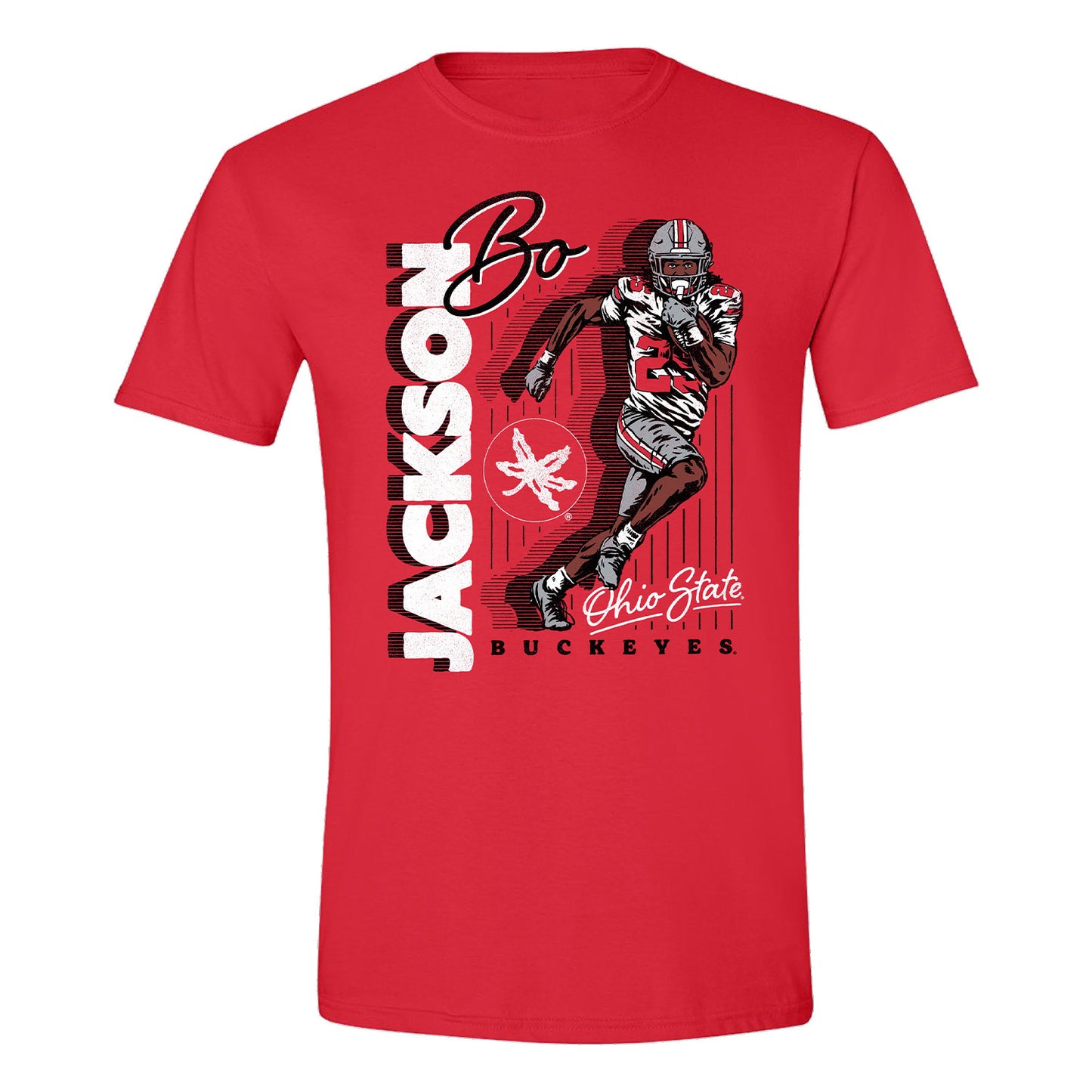 Ohio State Buckeyes #25 Bo Jackson Motion T-Shirt In Scarlet - Front View