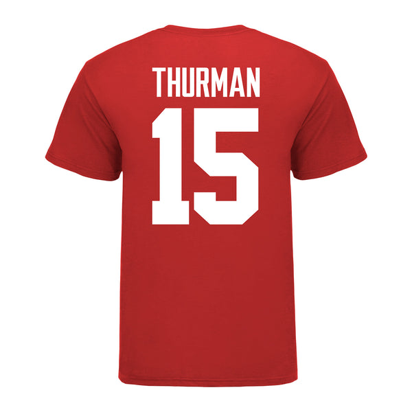 Ohio State Buckeyes Jelani Thurman #15 Student Athlete Football T-Shirt - In Scarlet - Back View