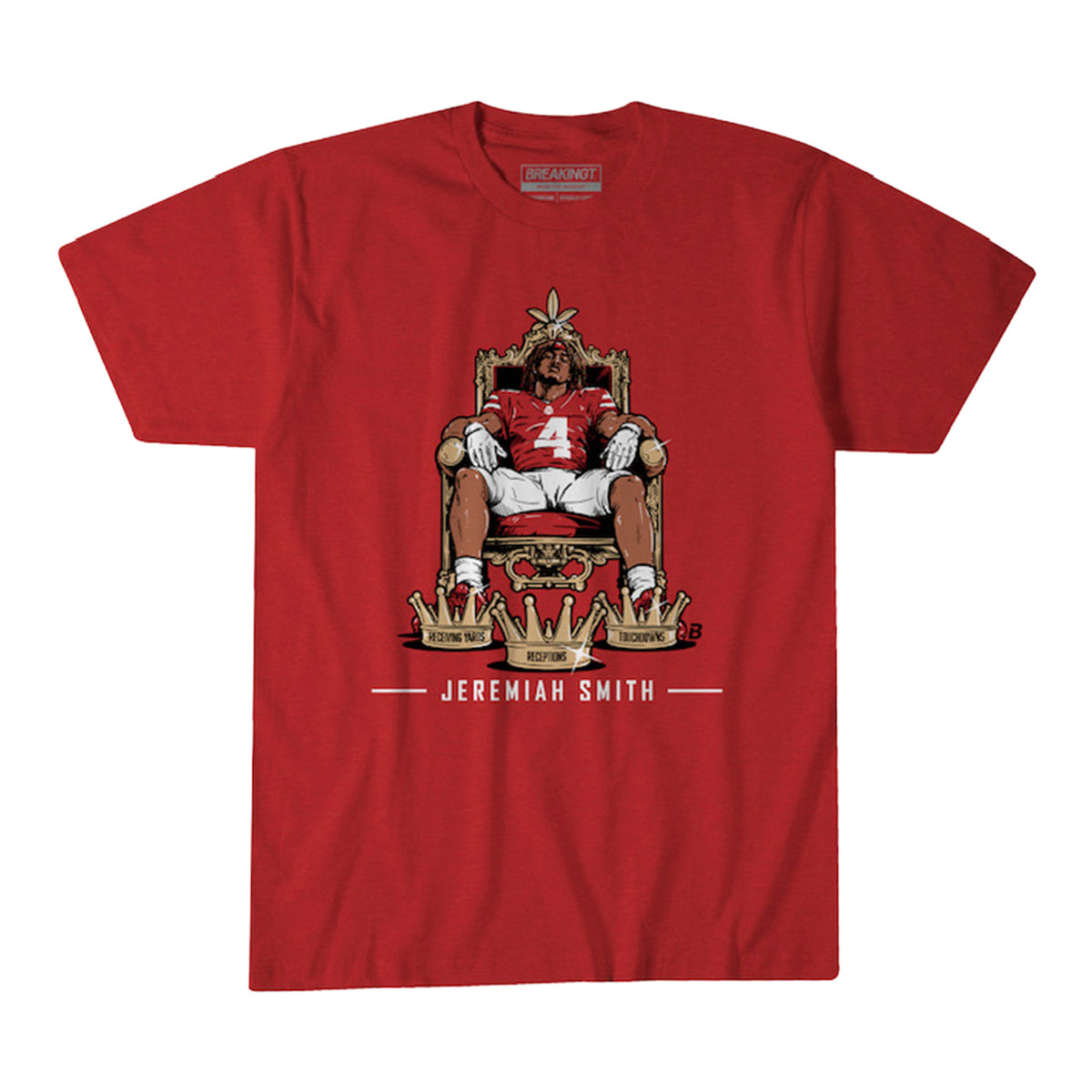 Ohio State Buckeyes Football Student Athlete #4 Jeremiah Smith Triple Crown Breaking T Shirt - Front View