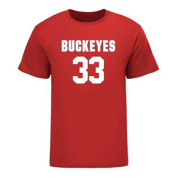 Ohio State Buckeyes Women's Lacrosse Student Athlete #33 Leah Sax T-Shirt In Scarlet - Front View