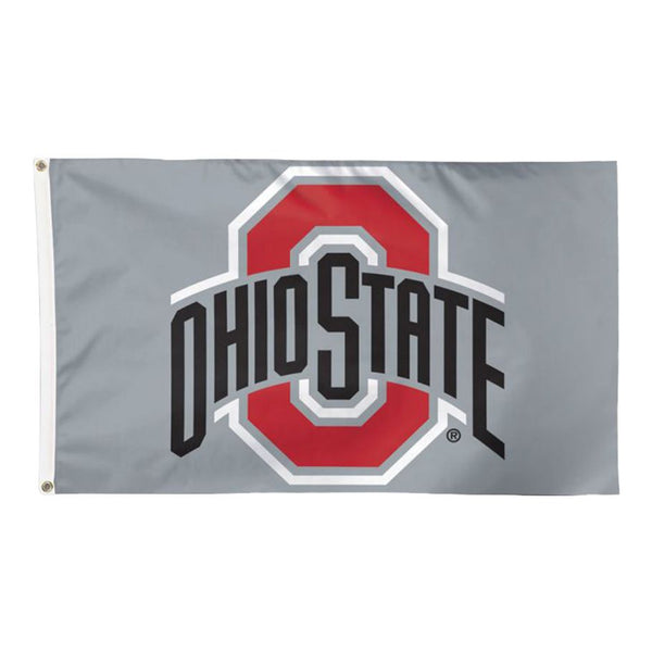 Ohio State Buckeyes 3' x 5' Logo Deluxe Gray Flag in Gray - Front View